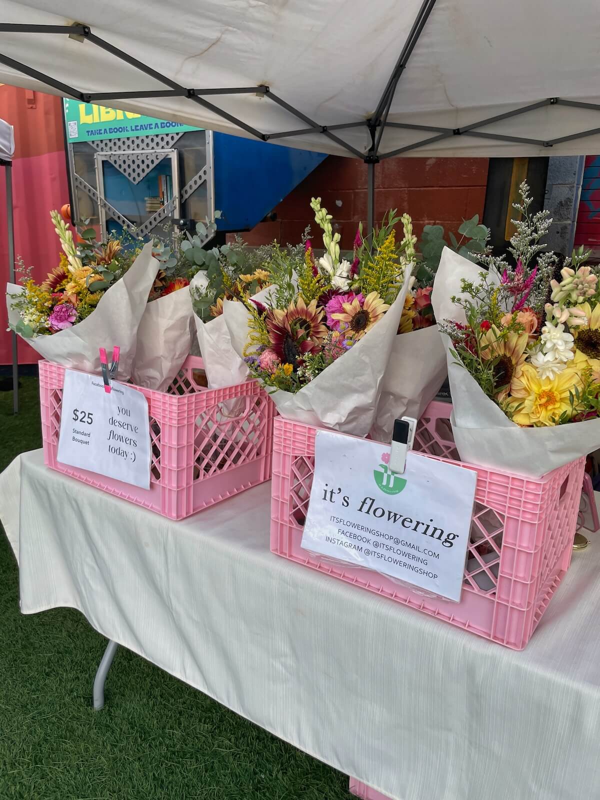Fresh flower bouquets at the Cap North End farmers market