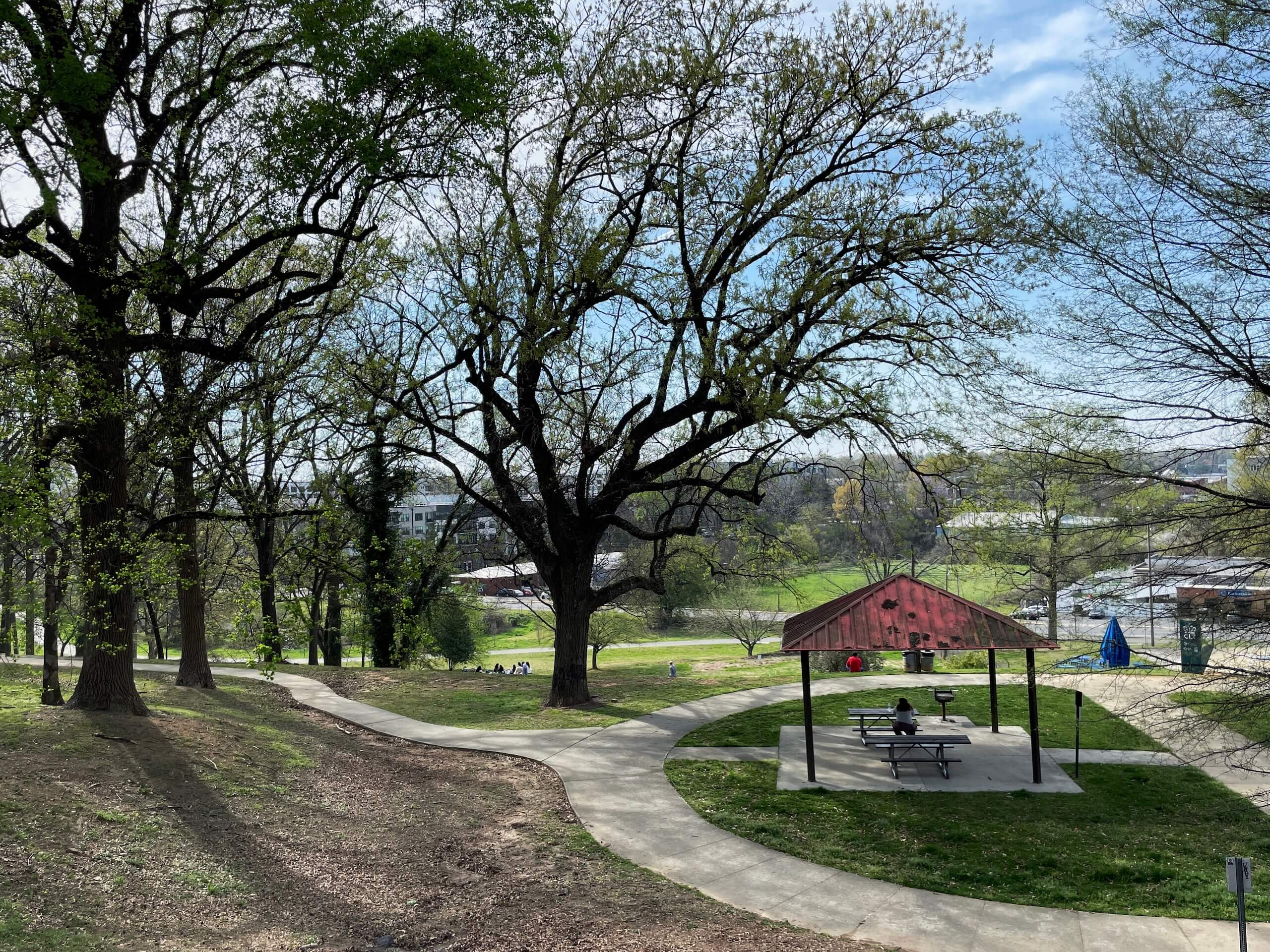 Cordelia Park in Charlotte with walking path and pergola