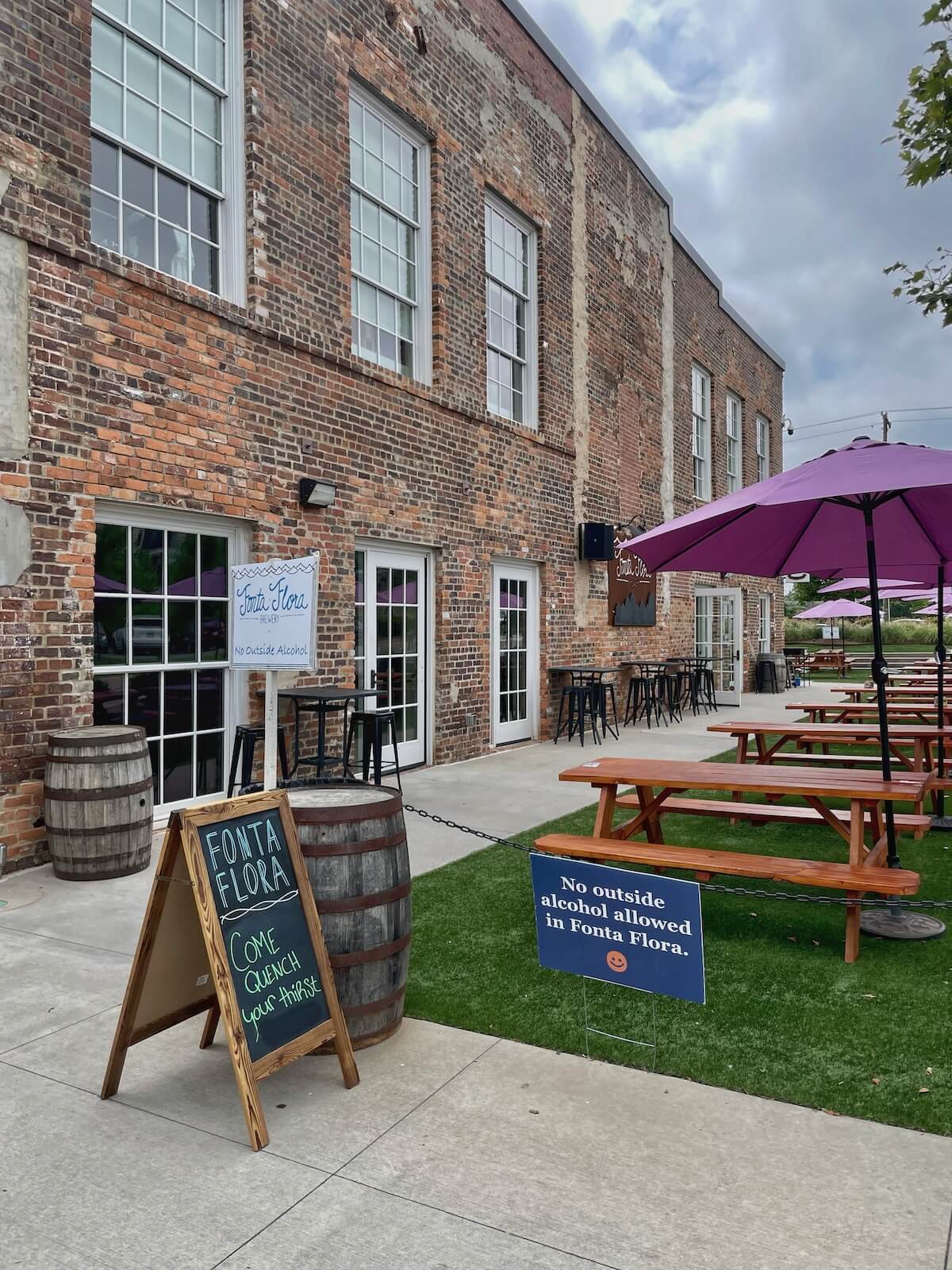 Patio outside Fonta Flora Brewery in Optimist Hall Charlotte