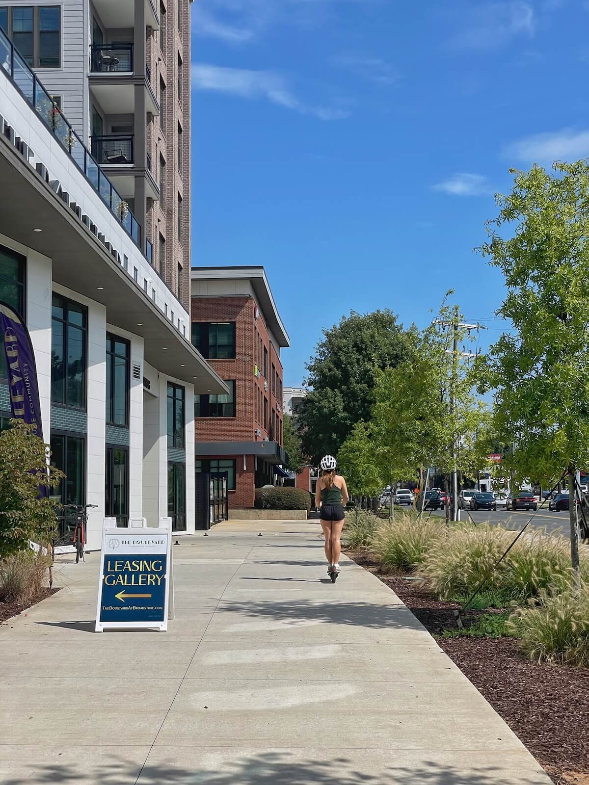 Now leasing sign in front of The Boulevard Apartments in South End Charlotte