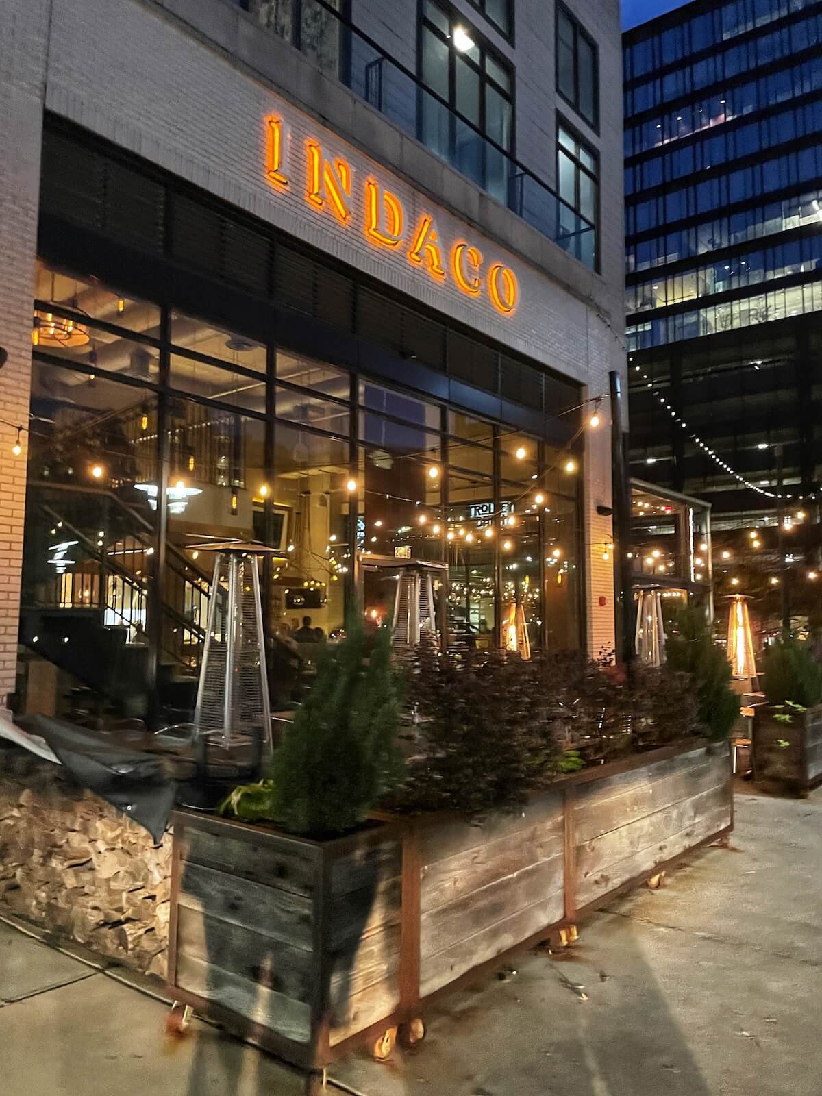 Patio out front of Indaco Italian restaurant in South End Charlotte
