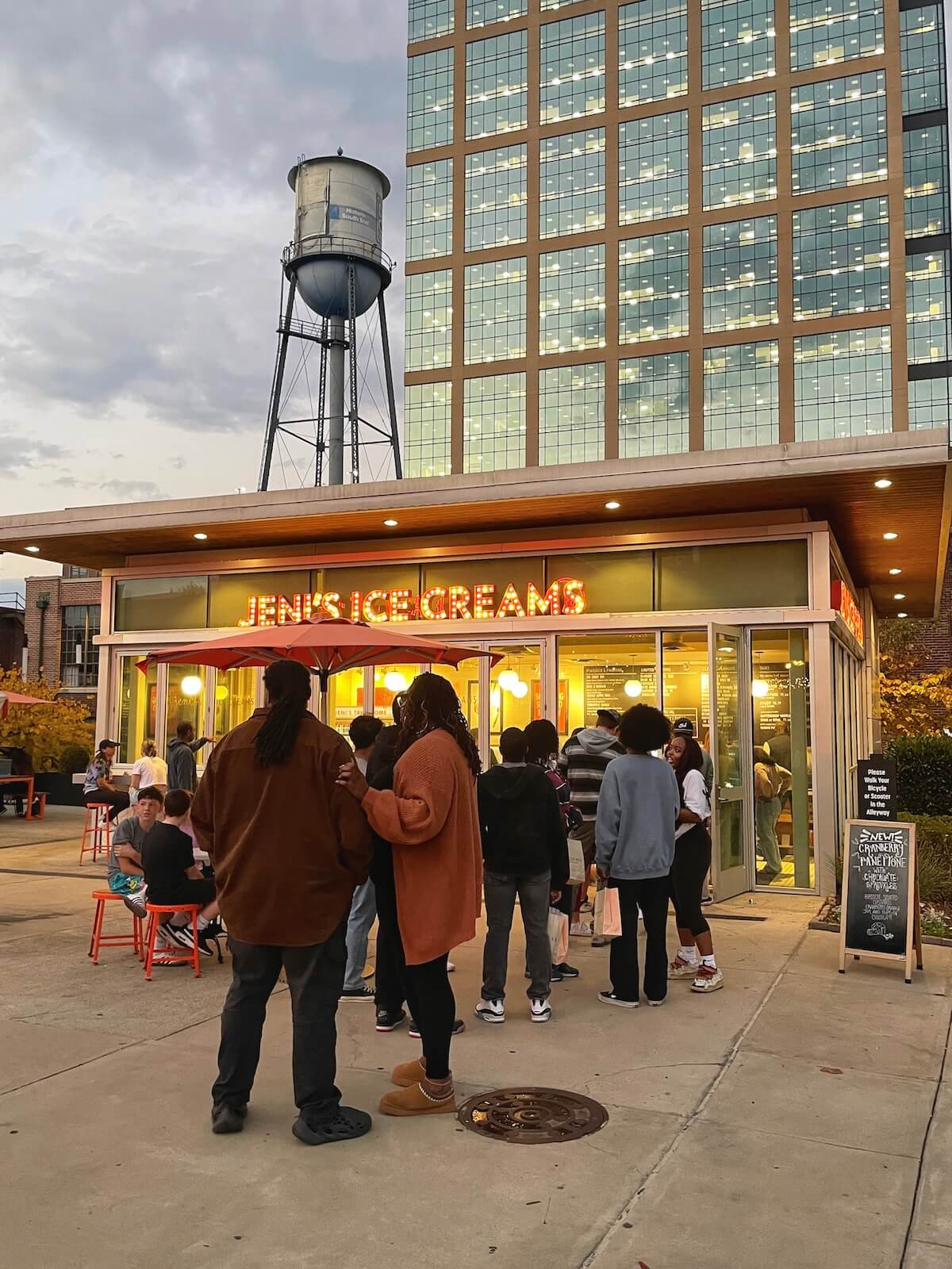 People standing in line outside of Jeni's Ice Cream in South End Charlotte