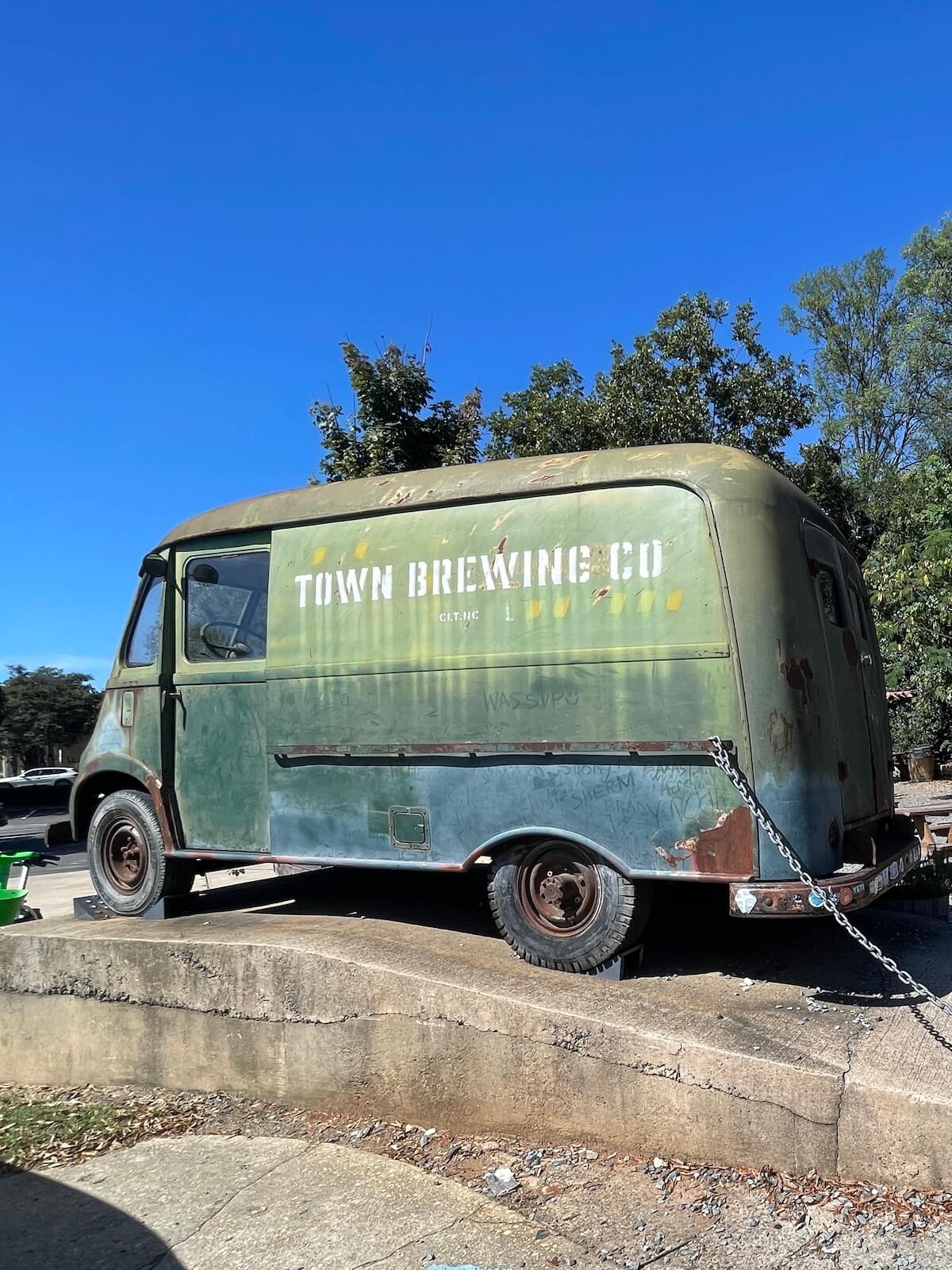 Exterior of Town Brewing Co West End Charlotte NC brewery patio area