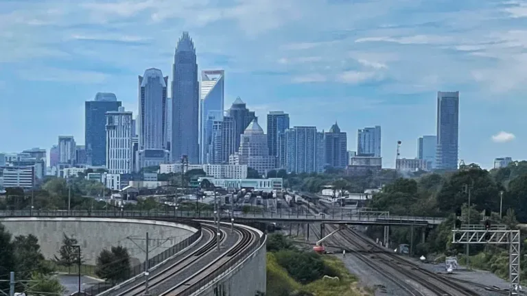 City of Charlotte skyline taken from NoDa on a sunny day.