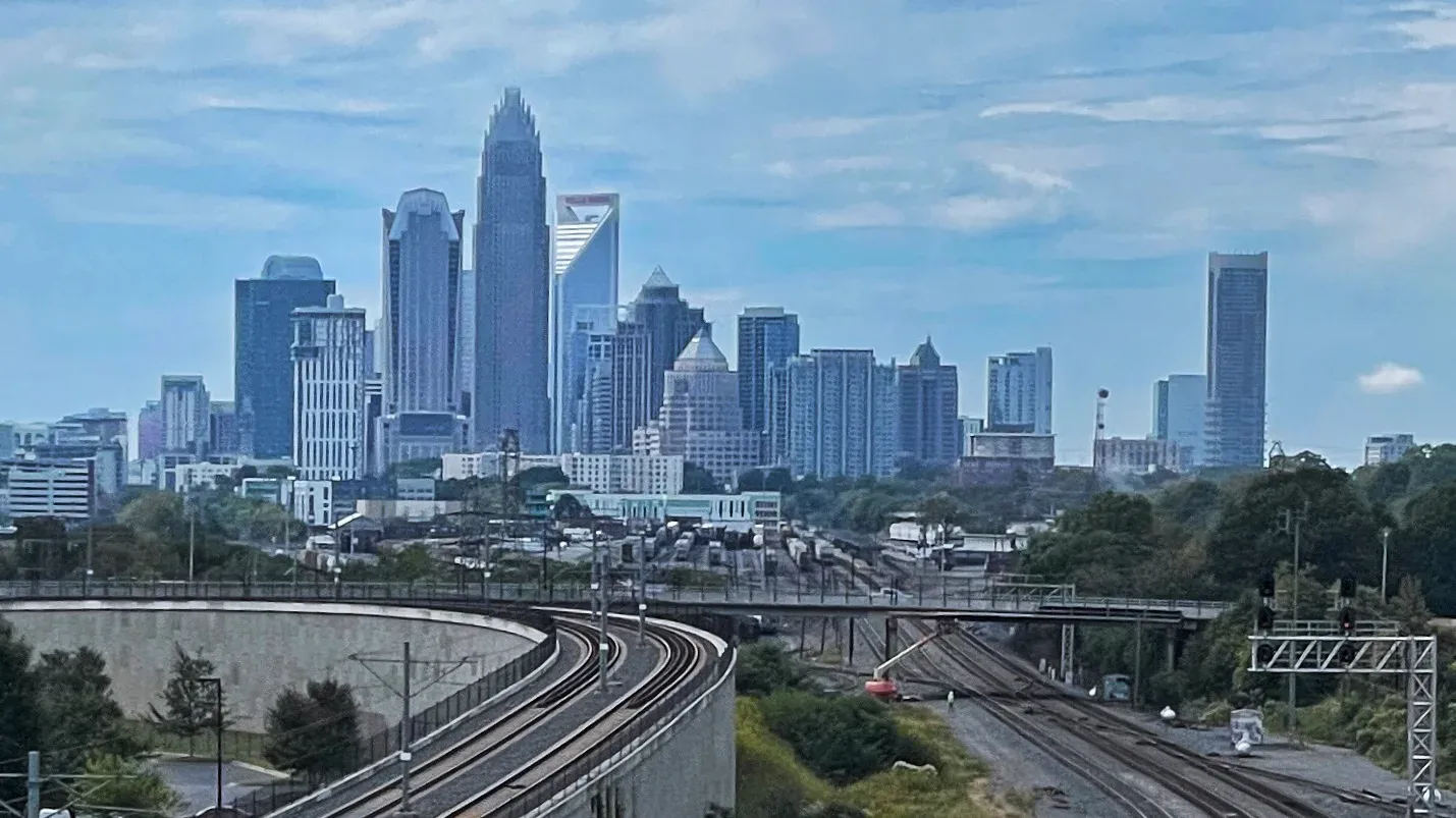 City of Charlotte skyline taken from NoDa on a sunny day.